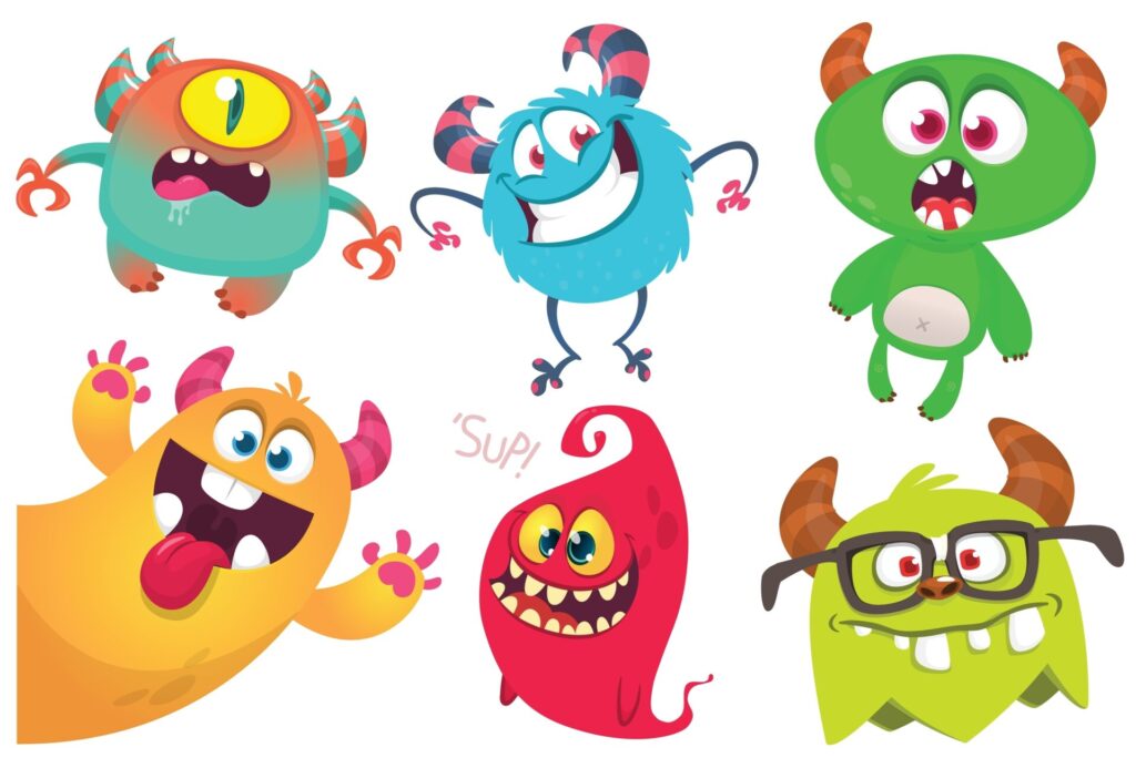 Funny,Cartoon,Monsters,With,Different,Face,Expressions.,Set,Of,Cartoon