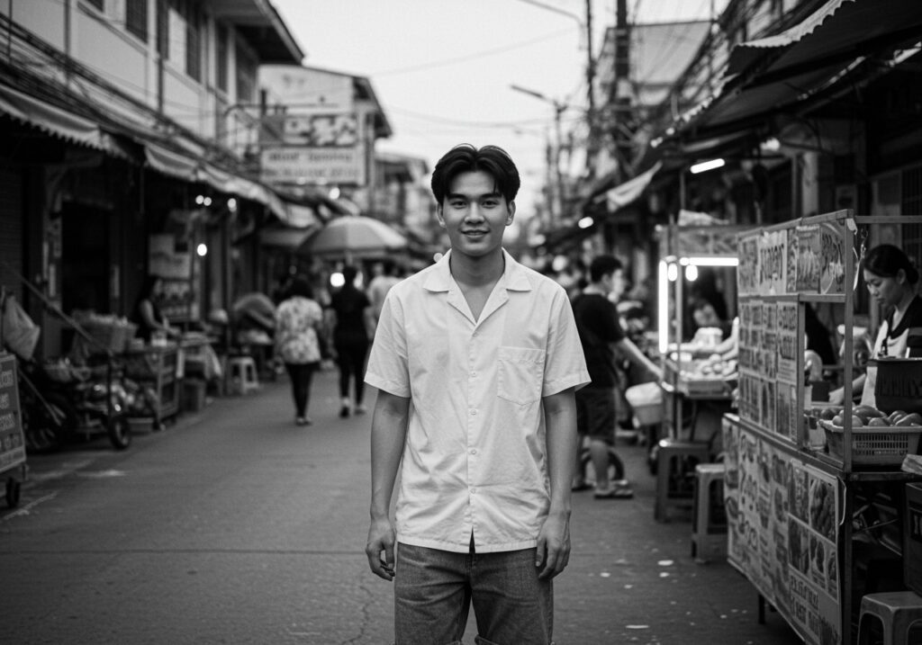Black,And,White,Street,Photo,,Thailand,Street,,Focus,On,Asian