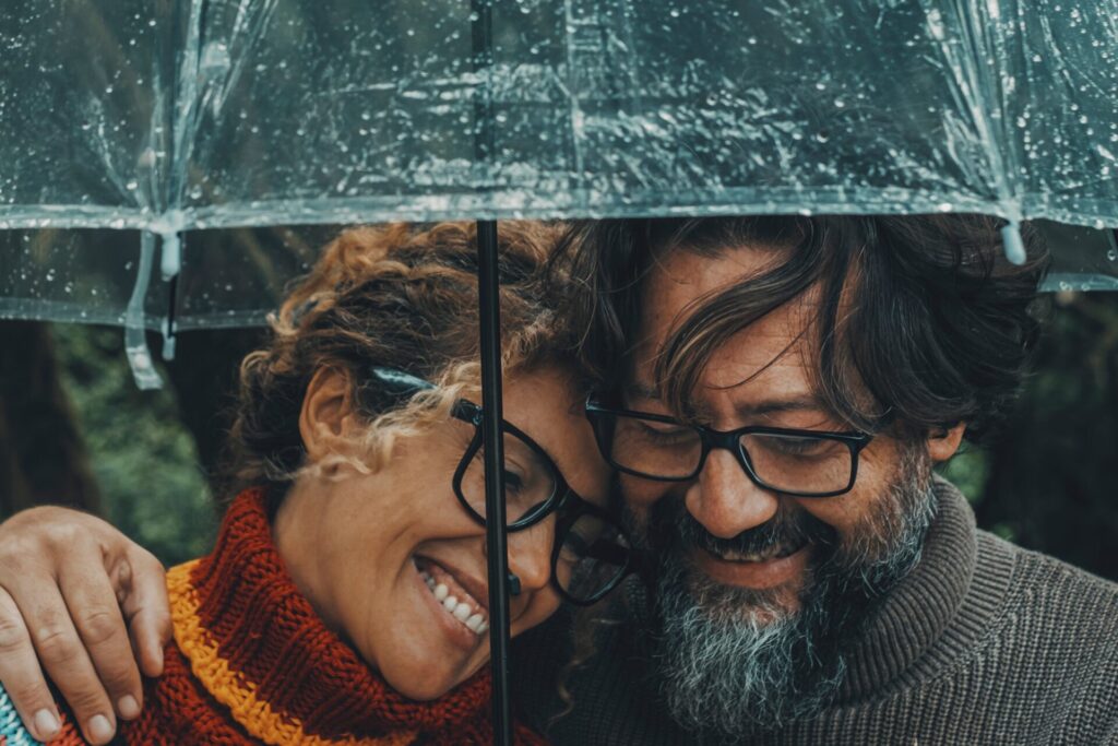 Romantic,Couple,In,Love,Under,Umbrella,In,Rainy,Day.,Man