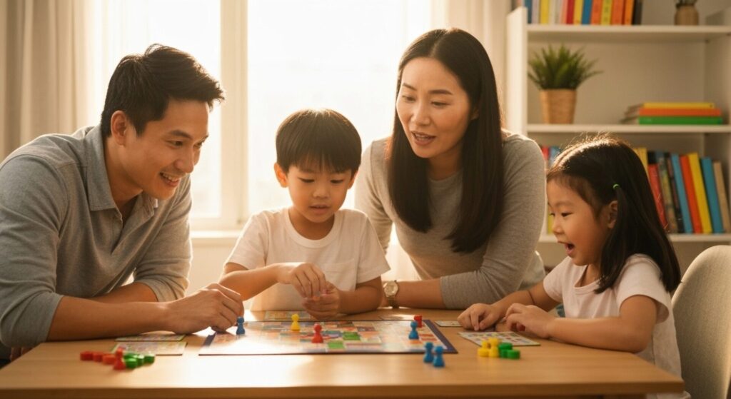 Asian,Family,Playing,Board,Game,In,At,Home.
