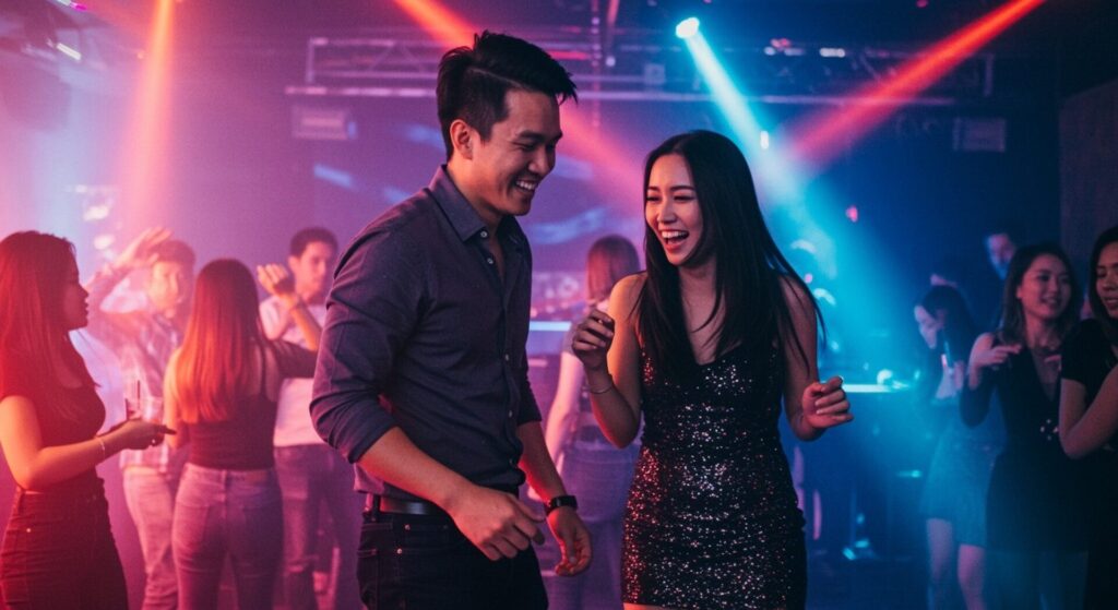 Happy,Asian,Couple,Having,Fun,In,The,Night,Club