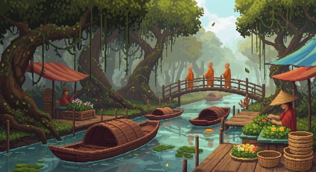 a,Serene,Pixel,Art,Floating,Market,At,The,Edge,Of