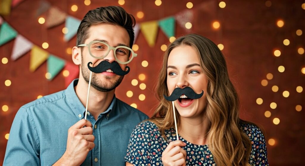 Couple,With,With,Fake,Mustache,And,Lips.,Having,Fun.