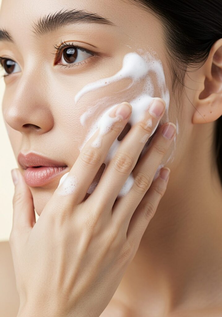 Extreme,Close,Up,Of,Woman,Using,White,Foam,On,Her