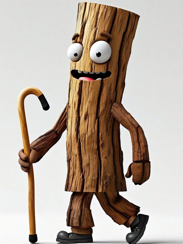 Weird,Log,Wood,Character,Grab,Stick,Walking,In,White,Background.