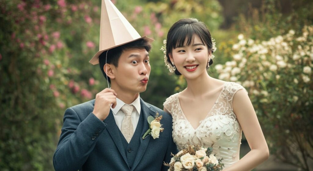 Cinematic,Shot,,A,Young,Asian,Women,Married,With,Men,With